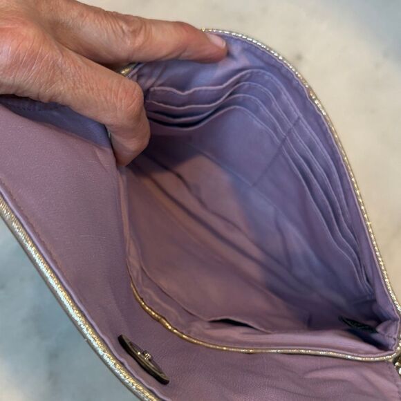 Coach Metallic Champagne Gold Shimmer Pleated Leather XL Wristlet Clutch F45263 - Picture 13 of 15